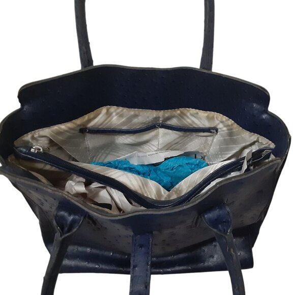 London Fog Purse Blue Faux Ostrich Leather Satchel Top Handle Bag - Picture 3 of 4